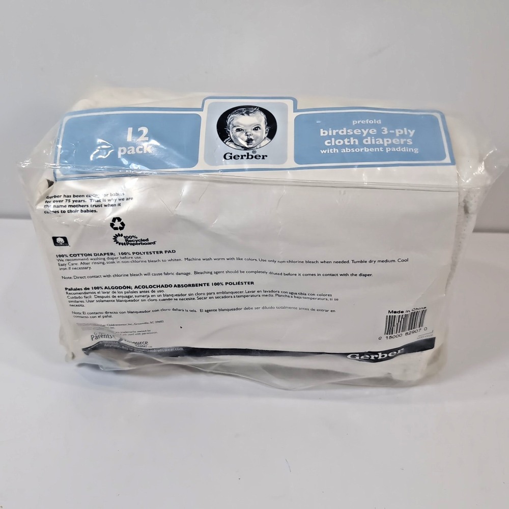 Gerber Birdseye  Cloth Diapers  White 12 Pack Prefolded Birdseye Cotton 20"X14"